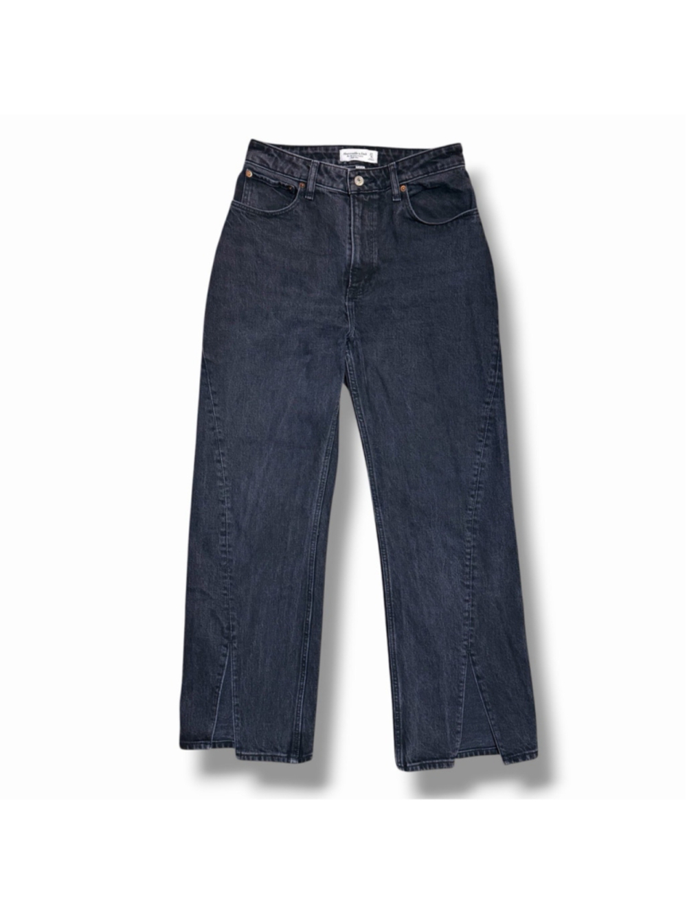 Abercrombie & Fitch Womens The Loose High Rise Black Wash Jeans Cuffed Hem 28/6R